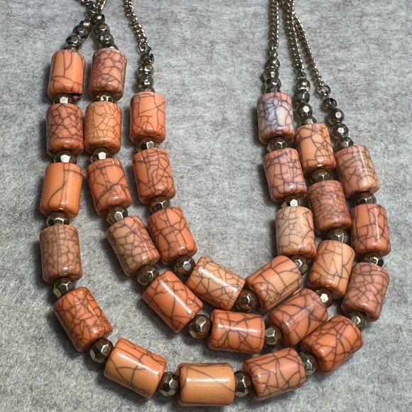 Statement, wood tube, necklace, triple thick vain, brown swirls, one of a kind - Picture 4 of 12